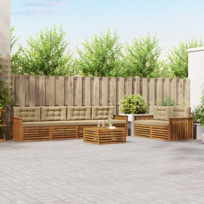 Set de canapele de exterior cu pernă 7 pcs Natural și Bej GartenMobel Dekor