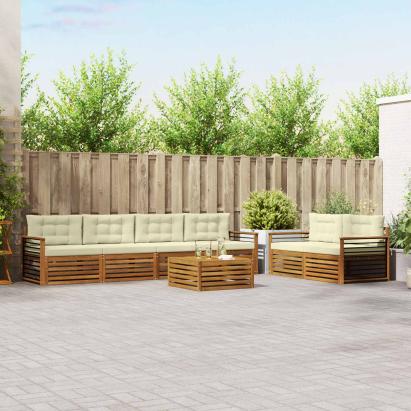 Set de canapele de exterior cu pernă 7 pcs Natural și Crem GartenMobel Dekor