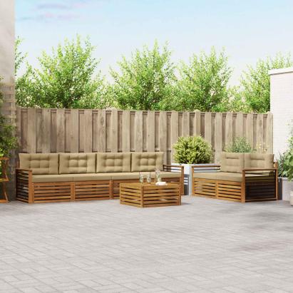 Set de canapele de exterior cu pernă 7 pcs Natural și Bej GartenMobel Dekor