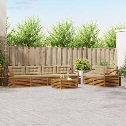 Set de canapele de exterior cu pernă 7 pcs Natural și Bej GartenMobel Dekor