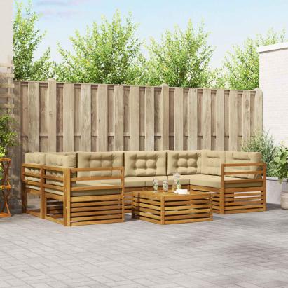 Set de canapele de exterior cu pernă 8 pcs Natural și Bej GartenMobel Dekor