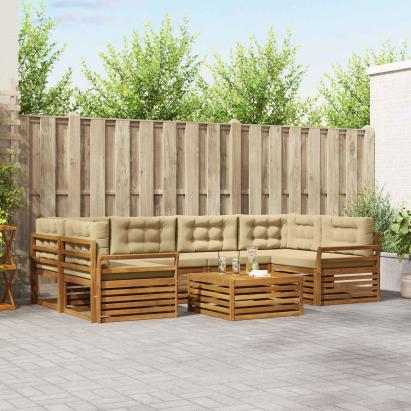 Set de canapele de exterior cu pernă 8 pcs Natural și Bej GartenMobel Dekor