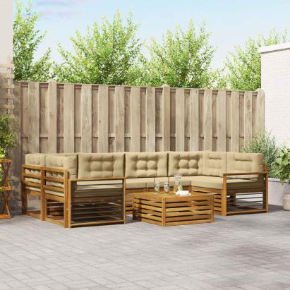 Set de canapele de exterior cu pernă 8 pcs Natural și Bej GartenMobel Dekor