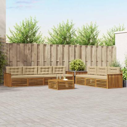 Set de canapele de exterior cu pernă 8 pcs Natural și Bej GartenMobel Dekor