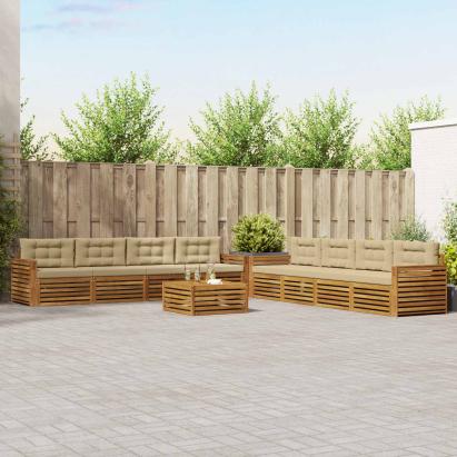 Set de canapele de exterior cu pernă 9 pcs Natural și Bej GartenMobel Dekor