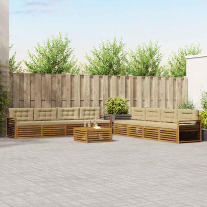 Set de canapele de exterior cu pernă 9 pcs Natural și Bej GartenMobel Dekor