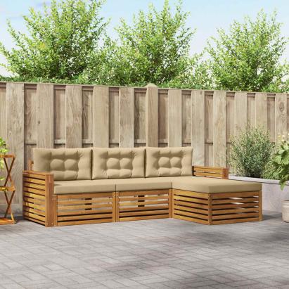 Set de canapele de exterior cu pernă 4 pcs Natural și Bej GartenMobel Dekor
