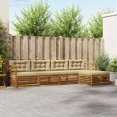 Set de canapele de exterior cu pernă 5 pcs Natural și Bej GartenMobel Dekor