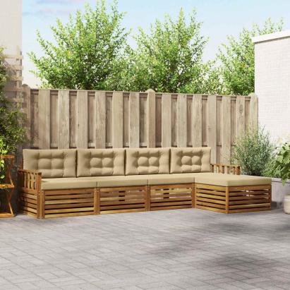 Set de canapele de exterior cu pernă 5 pcs Natural și Bej GartenMobel Dekor