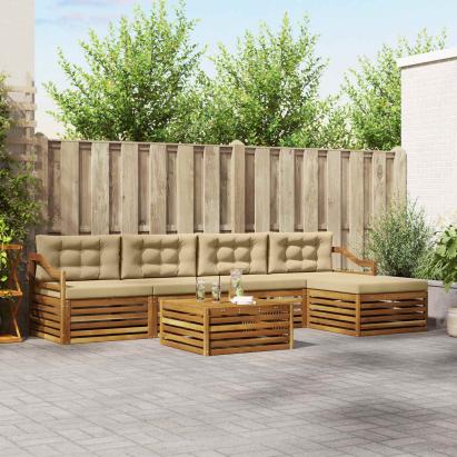 Set de canapele de exterior cu pernă 6 pcs Natural și Bej GartenMobel Dekor