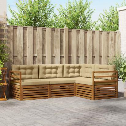 Set de canapele de exterior cu pernă 4 pcs Natural și Bej GartenMobel Dekor