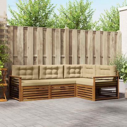 Set de canapele de exterior cu pernă 4 pcs Natural și Bej GartenMobel Dekor