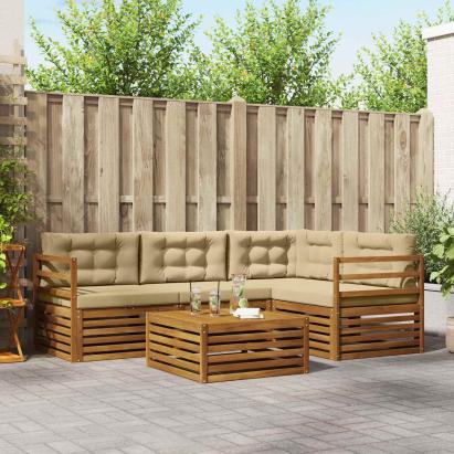 Set de canapele de exterior cu pernă 5 pcs Natural și Bej GartenMobel Dekor