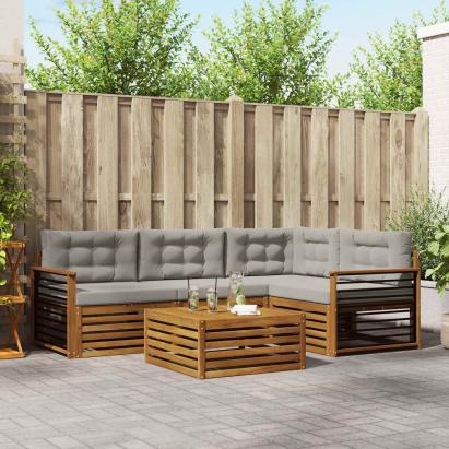 Set de canapele de exterior 5 pcs Gri natural și deschis GartenMobel Dekor