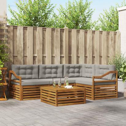 Set de canapele de exterior 5 pcs Gri natural și deschis GartenMobel Dekor