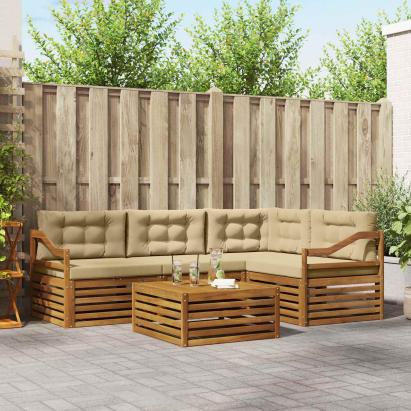 Set de canapele de exterior cu pernă 5 pcs Natural și Bej GartenMobel Dekor