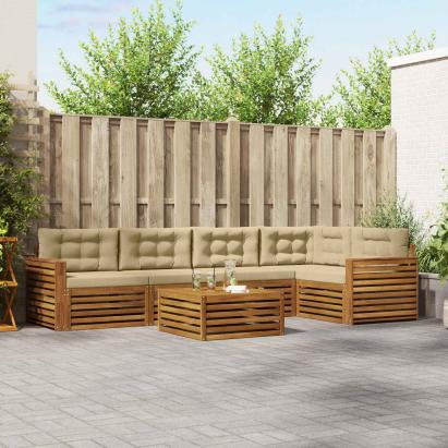 Set de canapele de exterior cu pernă 6 pcs Natural și Bej GartenMobel Dekor