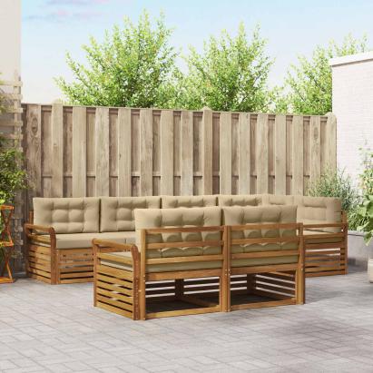 Set de canapele de exterior cu pernă 7 pcs Natural și Bej GartenMobel Dekor