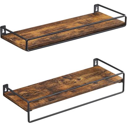 VASAGLE Set 2 rafturi perete cu bara metalica, stil industrial, 40x16x9 cm, maro rustic Household NewTrend