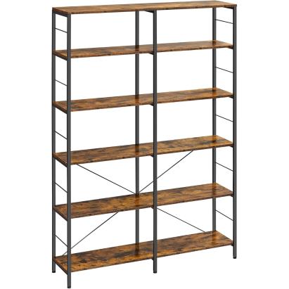 VASAGLE Biblioteca 6 rafturi, cadru metalic, stil industrial, 30x120x170 cm, maro rustic Household NewTrend