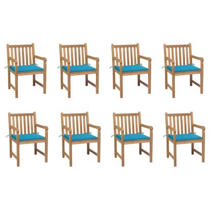 Scaune de grădină cu perne albastre, 8 buc., lemn masiv de tec GartenMobel Dekor