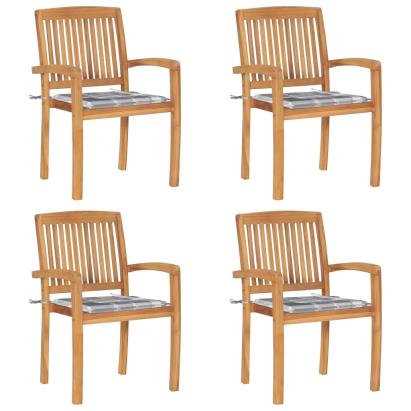 Scaune grădină stivuibile cu perne, 4 buc, lemn masiv tec GartenMobel Dekor
