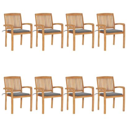 Scaune de grădină stivuibile cu perne, 8 buc., lemn masiv tec GartenMobel Dekor
