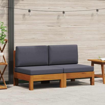 Canapele de mijloc, perne gri închis, 2 buc. lemn masiv acacia GartenMobel Dekor