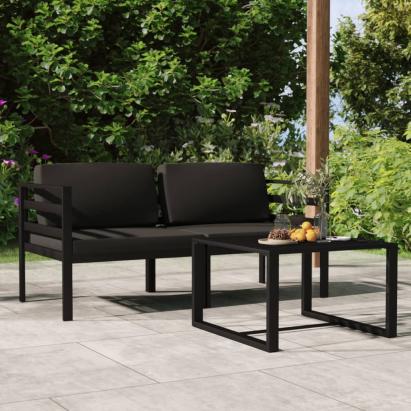 Set mobilier de grădină cu perne, 3 piese, antracit, aluminiu GartenMobel Dekor