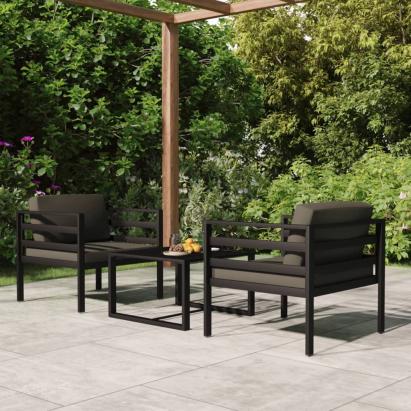 Set mobilier de grădină cu perne, 3 piese, antracit, aluminiu GartenMobel Dekor