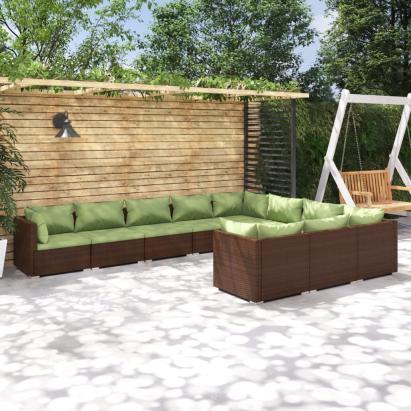 Set mobilier de grădină cu perne, 10 piese, maro, poliratan GartenMobel Dekor