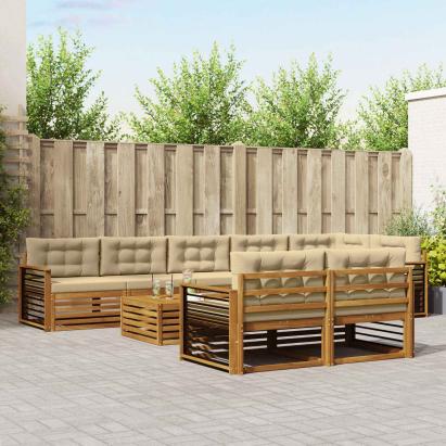 Set de canapele de exterior cu pernă 9 pcs Natural și Bej GartenMobel Dekor