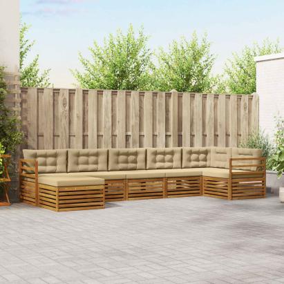 Seturi de canapele 7 pcs Natural și Bej Lemn Solid de Acacia GartenMobel Dekor