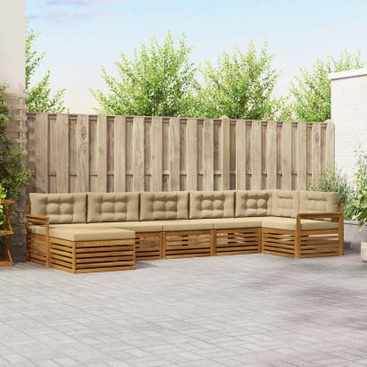 Seturi de canapele 7 pcs Natural și Bej Lemn Solid de Acacia GartenMobel Dekor