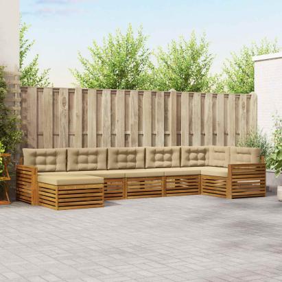 Seturi de canapele 7 pcs Natural și Bej Lemn Solid de Acacia GartenMobel Dekor