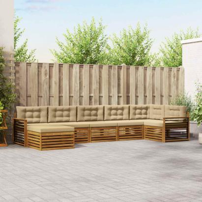 Seturi de canapele 7 pcs Natural și Bej Lemn Solid de Acacia GartenMobel Dekor