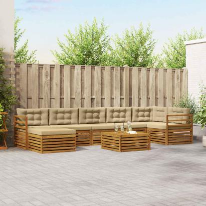 Seturi de canapele 8 pcs Natural și Bej Lemn Solid de Acacia GartenMobel Dekor