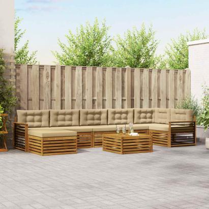 Seturi de canapele 8 pcs Natural și Bej Lemn Solid de Acacia GartenMobel Dekor