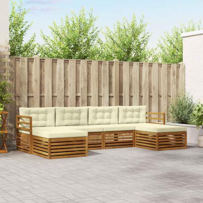Seturi de canapele 6 pcs Natural și Crem Lemn Solid de Acacia GartenMobel Dekor