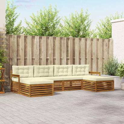Seturi de canapele 6 pcs Natural și Crem Lemn Solid de Acacia GartenMobel Dekor
