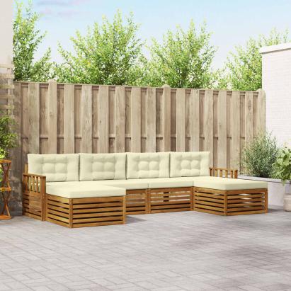 Seturi de canapele 6 pcs Natural și Crem Lemn Solid de Acacia GartenMobel Dekor