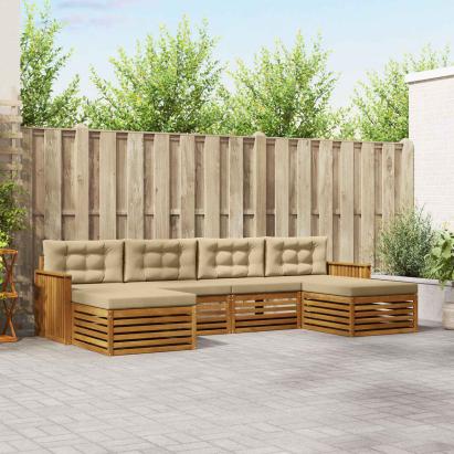 Seturi de canapele 6 pcs Natural și Bej Lemn Solid de Acacia GartenMobel Dekor