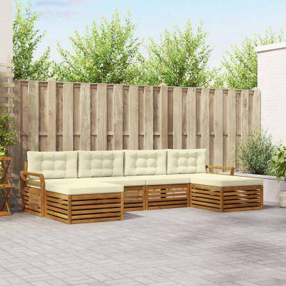 Seturi de canapele 6 pcs Natural și Crem Lemn Solid de Acacia GartenMobel Dekor