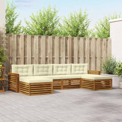 Seturi de canapele 6 pcs Natural și Crem Lemn Solid de Acacia GartenMobel Dekor