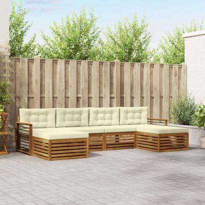 Seturi de canapele 6 pcs Natural și Crem Lemn Solid de Acacia GartenMobel Dekor