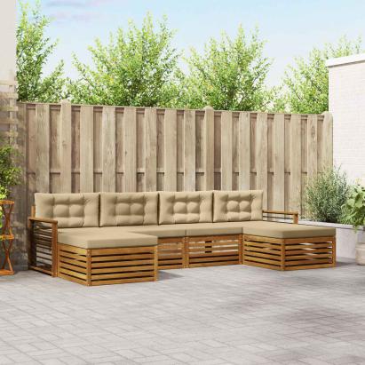 Seturi de canapele 6 pcs Natural și Bej Lemn Solid de Acacia GartenMobel Dekor