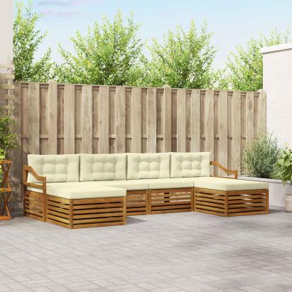 Seturi de canapele 6 pcs Natural și Crem Lemn Solid de Acacia GartenMobel Dekor