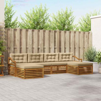 Seturi de canapele 6 pcs Natural și Bej Lemn Solid de Acacia GartenMobel Dekor
