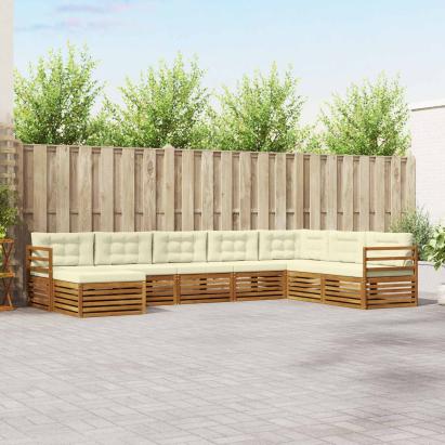 Seturi de canapele 8 pcs Natural și Crem Lemn Solid de Acacia GartenMobel Dekor