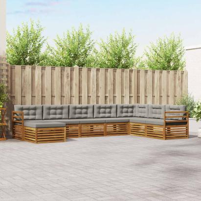 Seturi de canapele cu pernă 8 pcs Gri natural și deschis GartenMobel Dekor